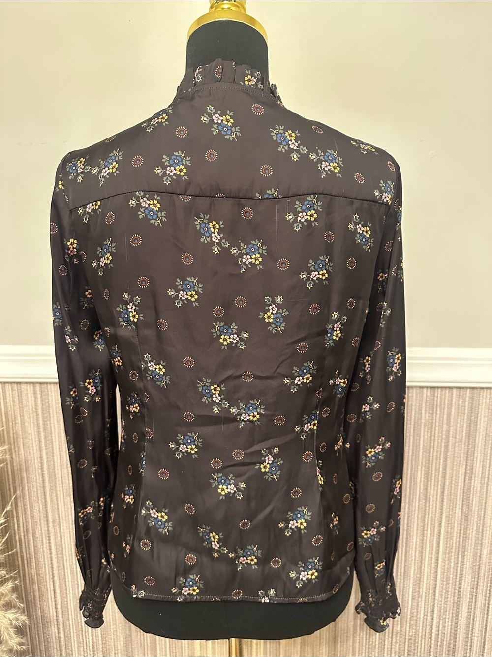 Paige Floral Ruffle Blouse Small Dark Academia Long Sleeve Top - Picture 6 of 8